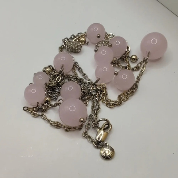 J. Crew Pink Necklace with Rose Quartz Beads and Silver Chain - Picture 2 of 4